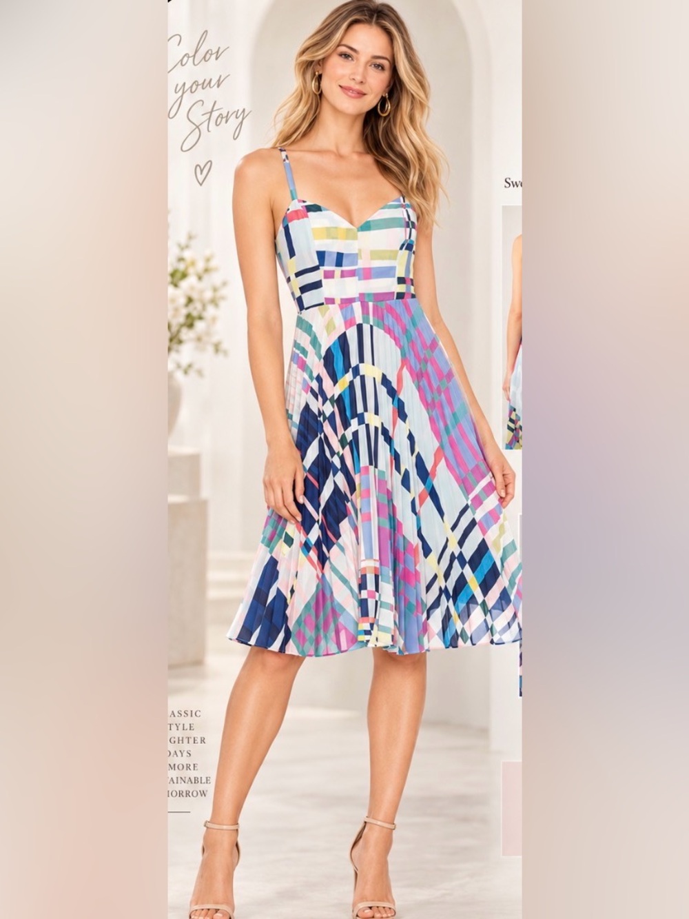 Parker Multicolor Pleated Fit & Flare Midi Dress – Size 16